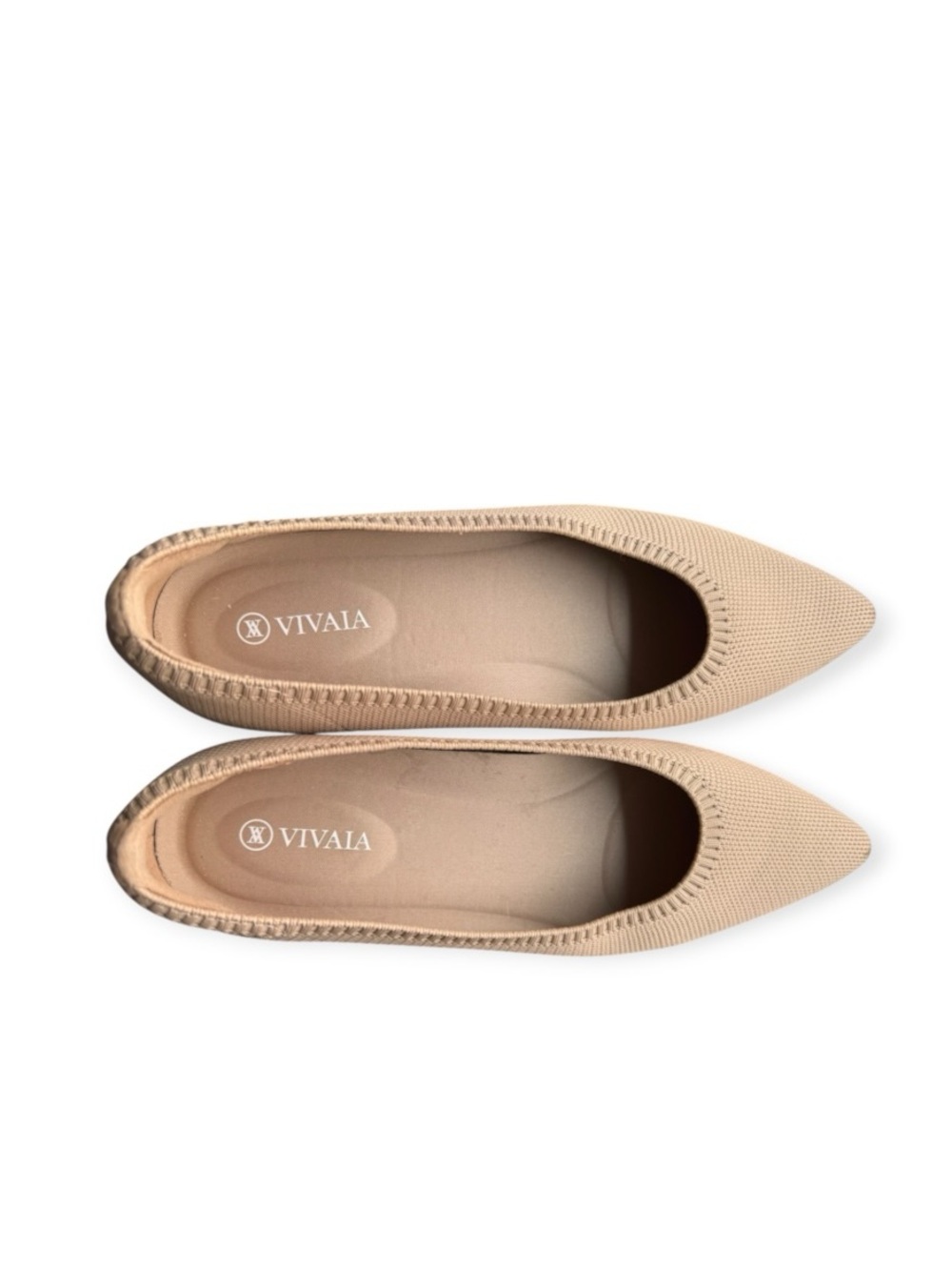 Vivaia Women's Nude Pointed Knit Flats, size 40